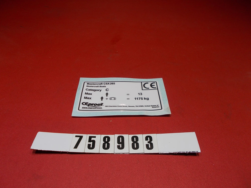 MASTERCRAFT BOAT LABEL-CAPACITY CE265 '09 -'10 13 PEOPLE – Mastercraft ...
