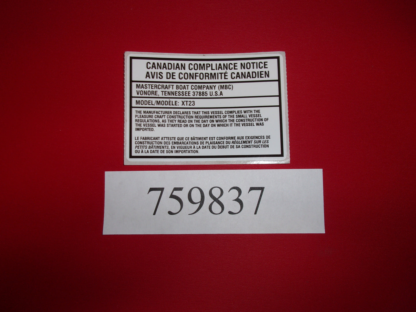 Mastercraft Boat 759837 Steering Components